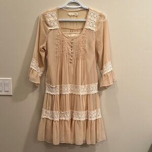 A’reve Lace Accent Cottagecore Tie-Back Dress